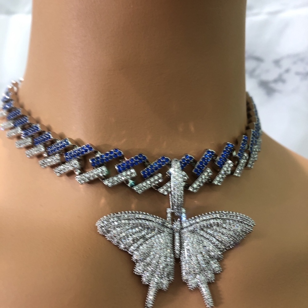Blue butterfly Cuban chain ,miami Cuban necklace - Picture 4 of 5